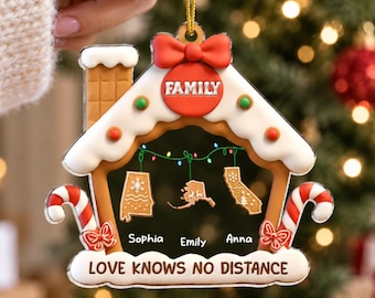 Adorno navideño personalizado para familias a distancia, adorno personalizado para familias en diferentes estados, regalo para familias en distintos estados, recuerdo para familias a distancia.