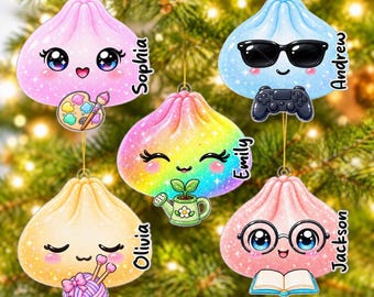 Adorno navideño personalizado de dumpling, adorno acrílico personalizado para niños, lindo regalo de Navidad para niños, adorno con nombre personalizado, regalo para niños