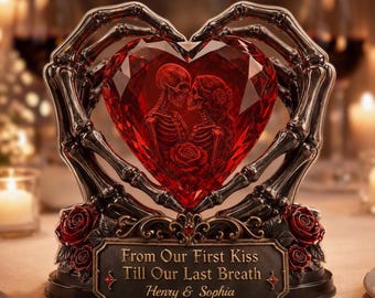 Placa acrílica personalizada con esqueleto gótico, regalo personalizado para parejas góticas, decoración de amor con esqueletos, regalo de aniversario para marido y mujer.