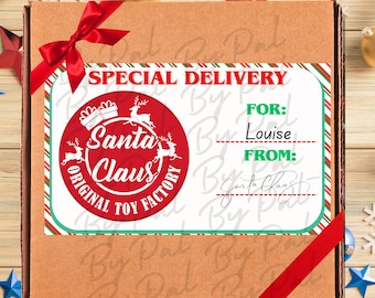 Plantilla editable de etiqueta de regalo de Papá Noel, Canva navideño editable (descarga digital) imprimible