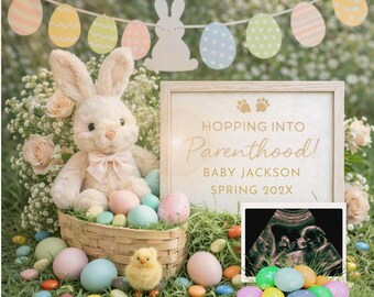 Plantilla para anunciar el embarazo y dar el salto a la paternidad / Diseño editable de cesta de Pascua (descarga digital)
