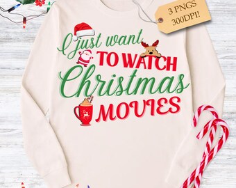 Solo quiero ver películas navideñas divertidas PNG (descarga digital)