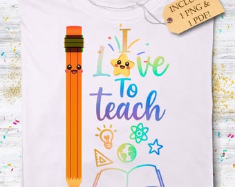 Paquete de imágenes PNG y PDF "Me encanta enseñar", descarga digital