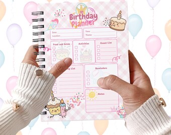 Plantilla de planificador de cumpleaños Kawaii rosa / Editable en Canva / Imprimible (Descarga digital)