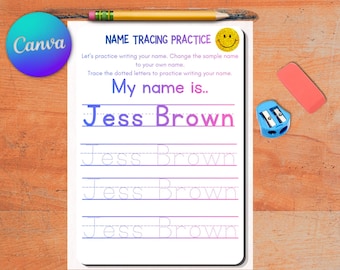 Hoja de trabajo personalizable para trazar nombres para preescolar / Diseño personalizable en Canva (Descarga digital)