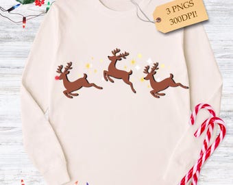 Reno de Papá Noel PNG / Diseño navideño moderno (Descarga digital)