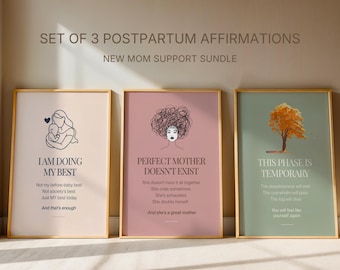 3-Piece Postpartum Affirmation Collection | New Mom Support Bundle | Motherhood Posters Set | Instant Download
