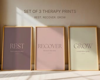 Rest Recover Grow Poster | Healing Journey Affirmation | Mental Health Print | Recovery Wall Art | Instant Download