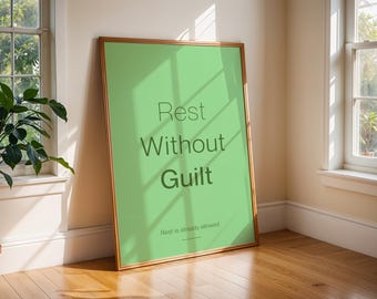 Rest Without Guilt Poster | Self Care Affirmation | Mental Health Print | Wellness Wall Art | Instant Download