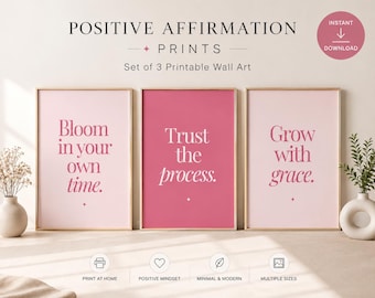 Personal Growth Affirmation Prints | Bloom, Trust, Grow (Set of 3) (Instant Download)