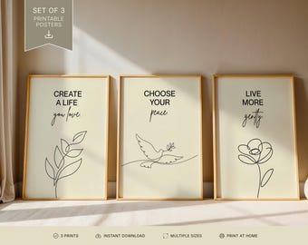 Create A Life You Love Wall Art Set of 3 | Minimalist Line Art Poster | Inspirational Quote Print | Printable Instant Download