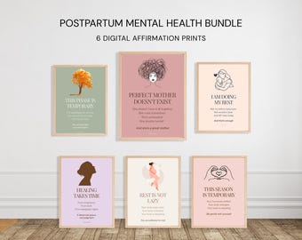 6-Piece Postpartum Affirmation Collection | New Mom Support Bundle | Emotional Wellness Posters | Instant Download