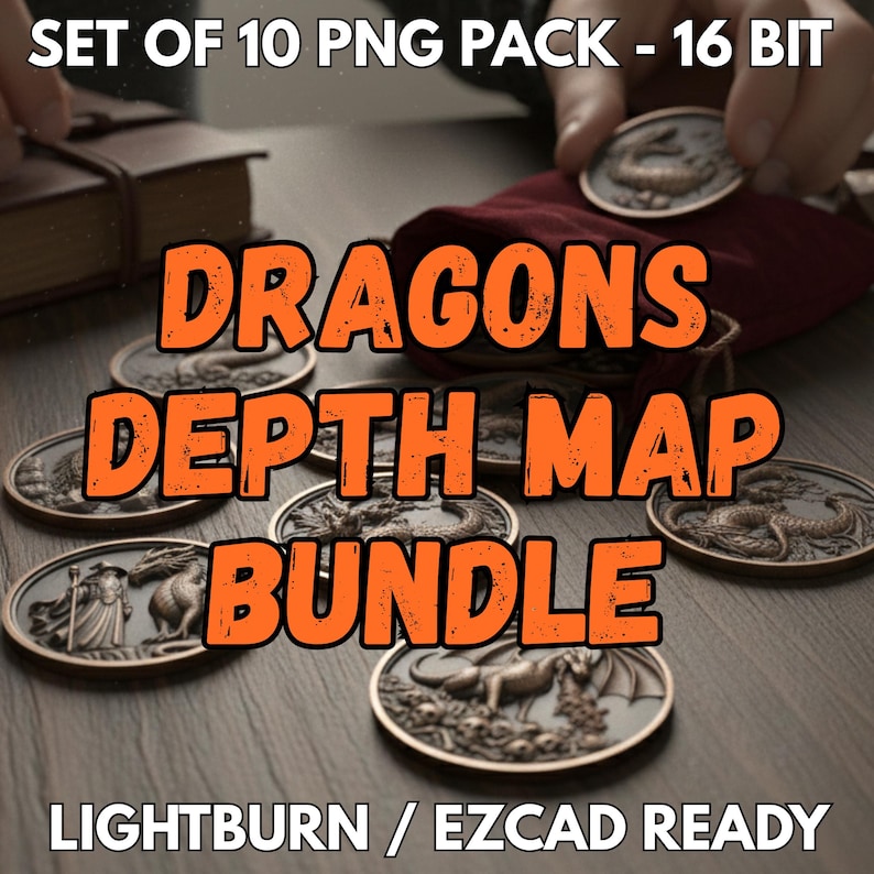 10 Dragon Depth Map Bundle | 3D PNG for Laser Engraving | 16-bit ...