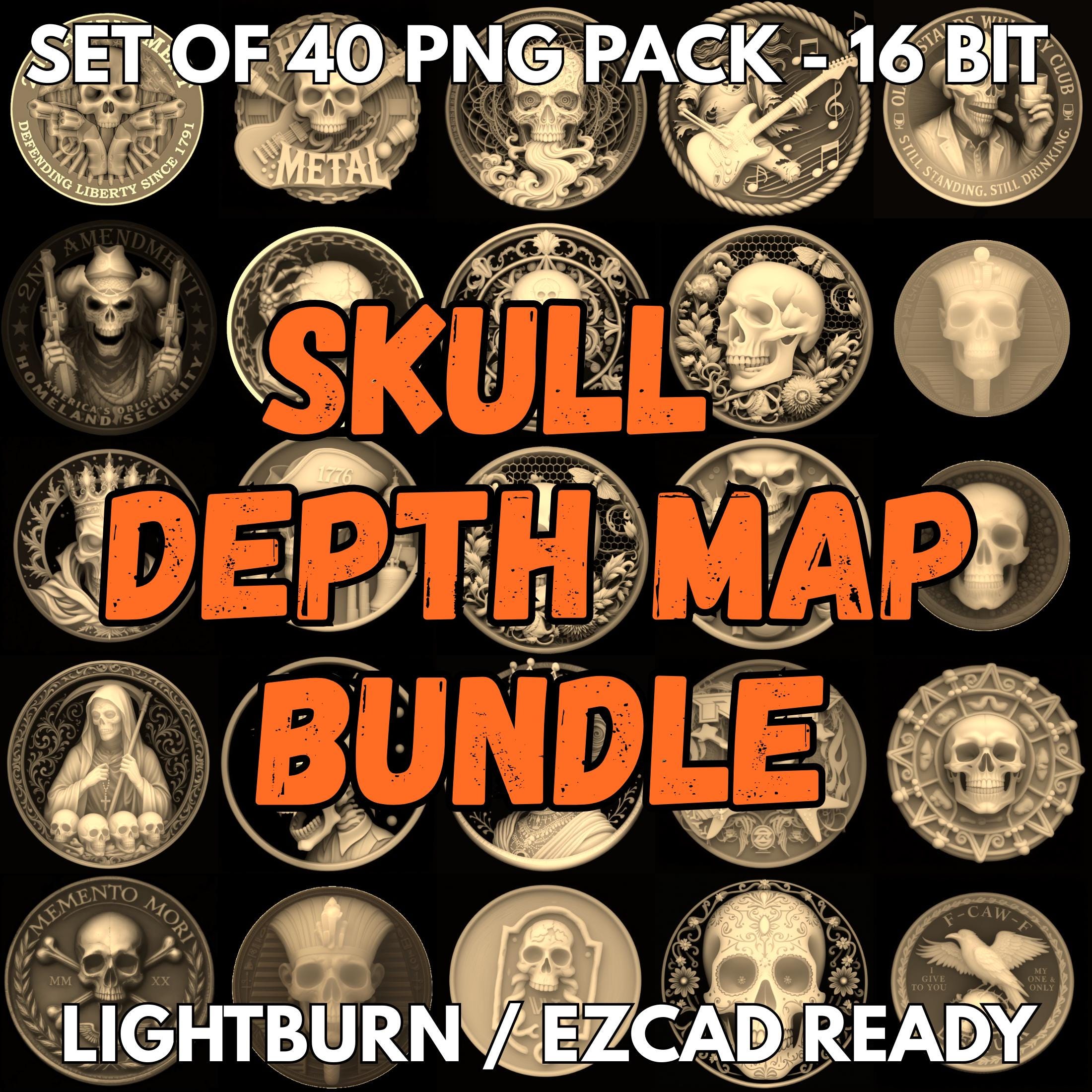 Skull Coin Depth Map Bundle: 3D Embossing Height Maps for Fiber Laser ...