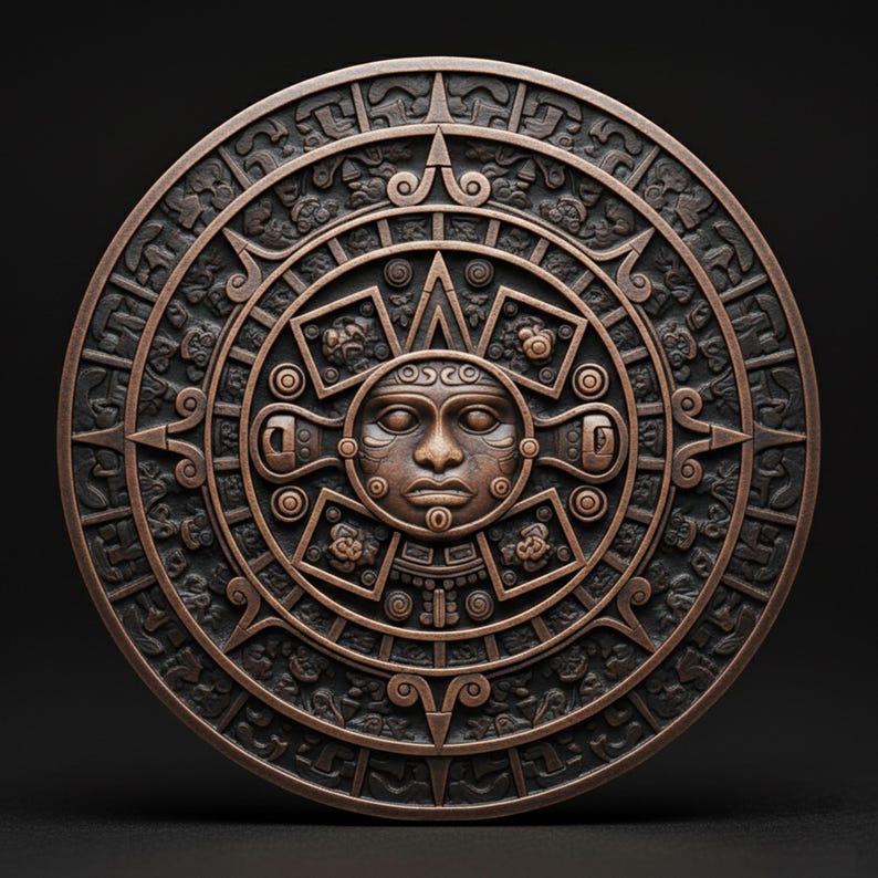 Aztec Calendar Maya Sun Stone PNG Depth Map for CNC Laser Engraving, 16 ...