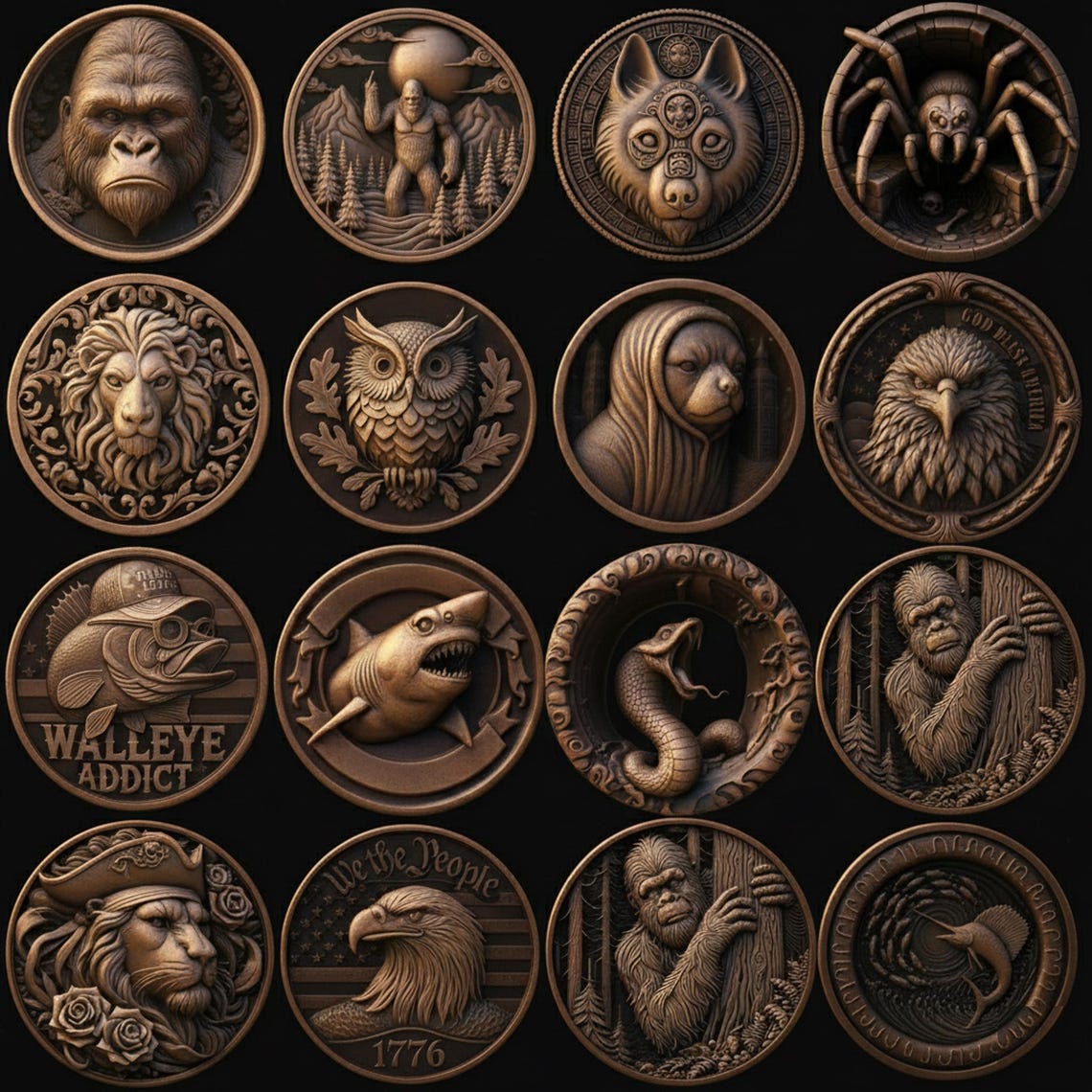 Animals Coin Depth Map Bundle: 3D Embossing Height Maps for Fiber Laser ...
