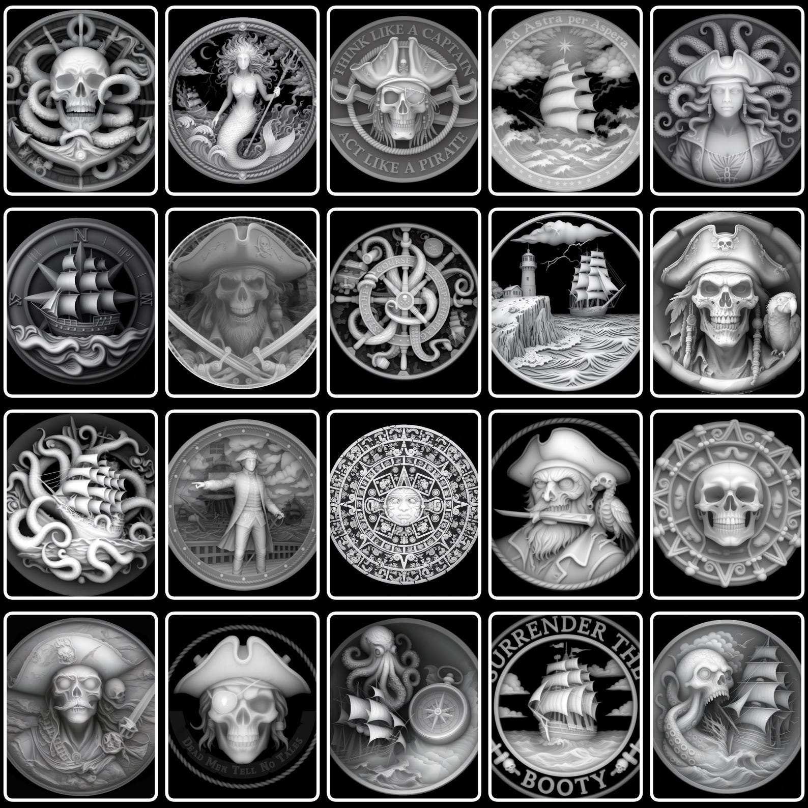 30 Pirate Coin PNG Depth Map Bundle: 3D Embossing Height Maps for Fiber ...