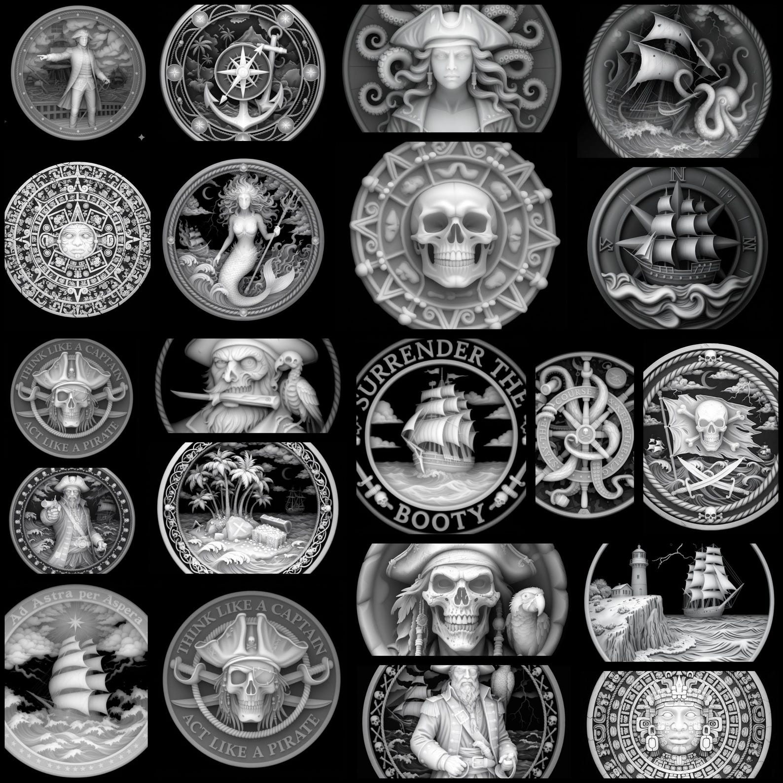 30 Pirate Coin PNG Depth Map Bundle: 3D Embossing Height Maps for Fiber ...