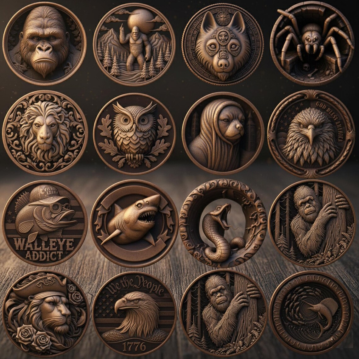 Animals Coin Depth Map Bundle: 3D Embossing Height Maps for Fiber Laser ...