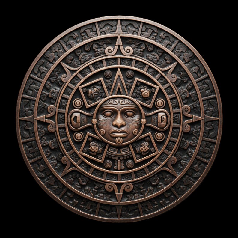 Aztec Calendar Maya Sun Stone PNG Depth Map for CNC Laser Engraving, 16 ...