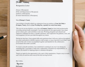 Editable Resignation Letter Template | Professional Letter of Resignation | Word & Txt Docs | Instant Download