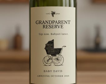 Annuncio di gravidanza con etichetta per vino personalizzata / Etichetta per bottiglia di vino modificabile / Annuncio di nascita di zia, zio o nonni