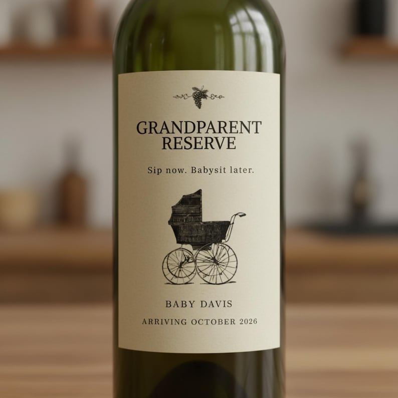 Custom Wine Label Pregnancy Announcement | Editable Wine Bottle Label | Aunt Uncle or Grandparents Baby Announcement