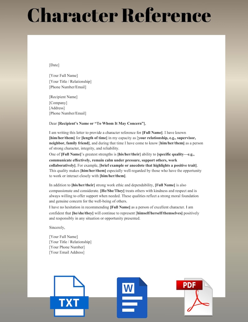 Character Reference Letter Template | Personal Reference Letter ...