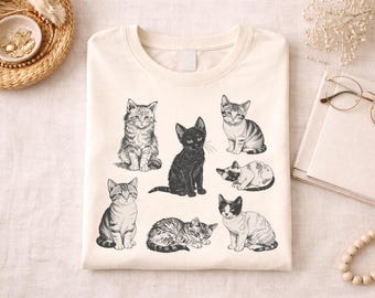 Vintage Cats PNG | Retro Cat Illustration | Sublimation PNG | Y2K Cottagecore Cats | Printable Art Download