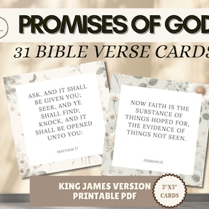 31 Promises of God Bible Verses, KJV Scripture Cards, Minimal Floral Design (Digital Download)