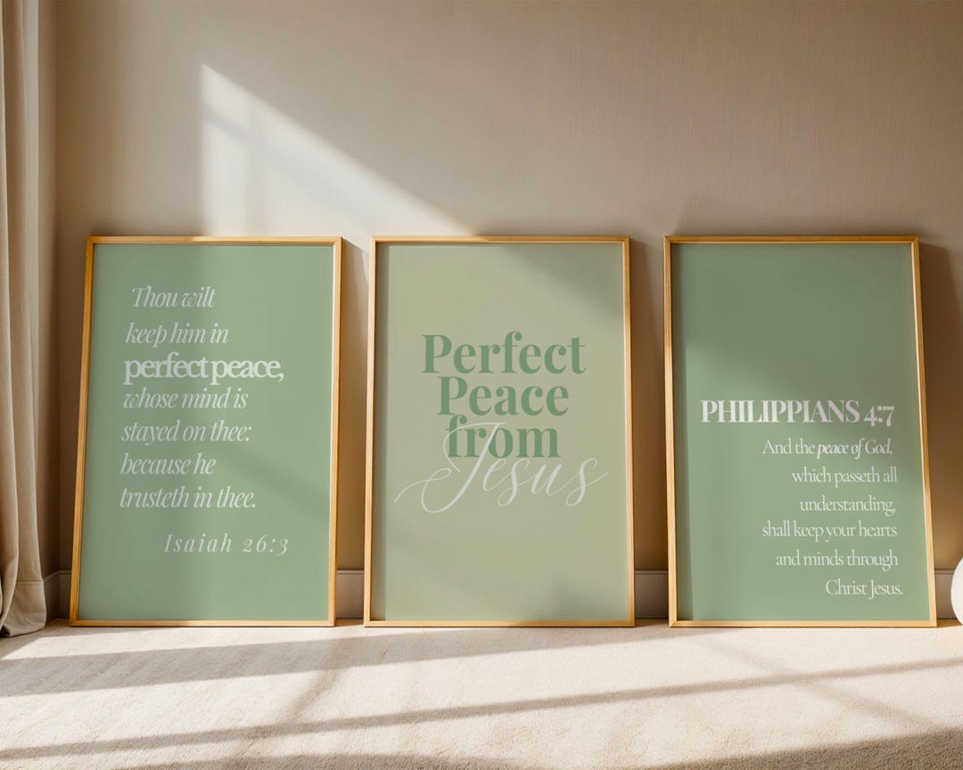 KJV Bible Verse Wall Art Set, Isaiah 26:3, Philippians 4∶7, Sage Green ...