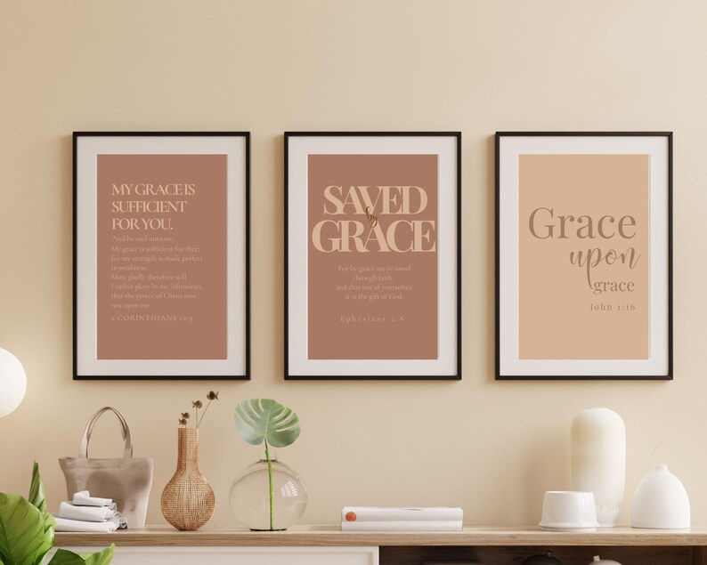 Christian Salvation Wall Art Set, Grace Bible Verse Prints, Ephesians 2 ...