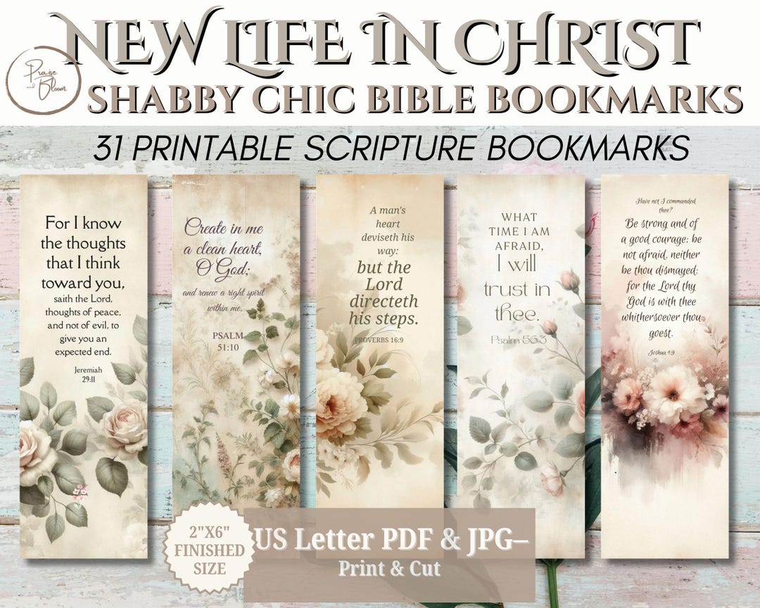 31 New Life in Christ Bible Verse Bookmarks Printable | Shabby Chic KJV ...