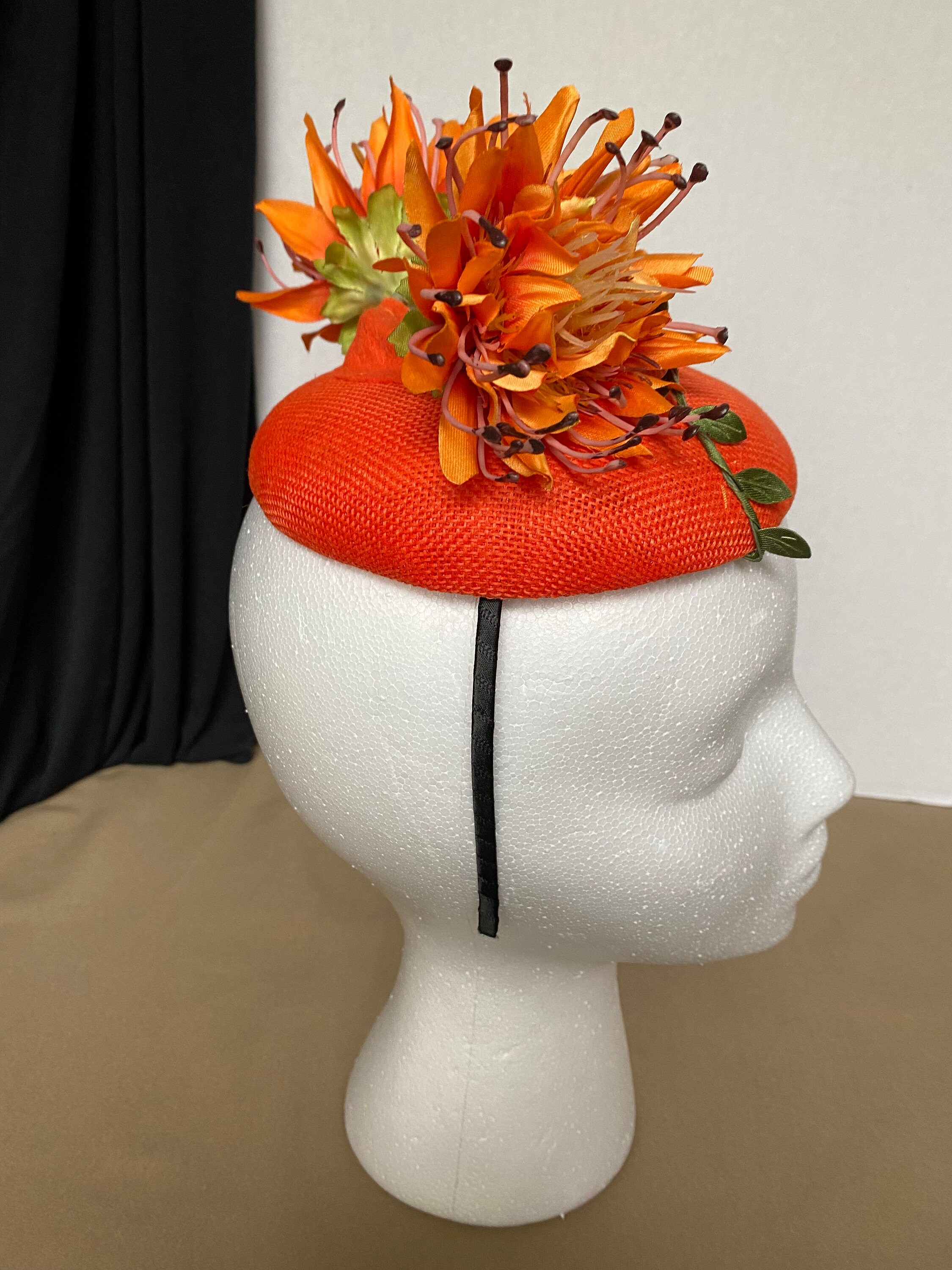 Bright Orange Floral Vintage Inspired Round Fascinator 