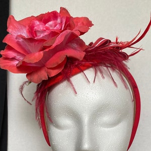 Red Fascinator with Headband Special Occasion Wedding Tea