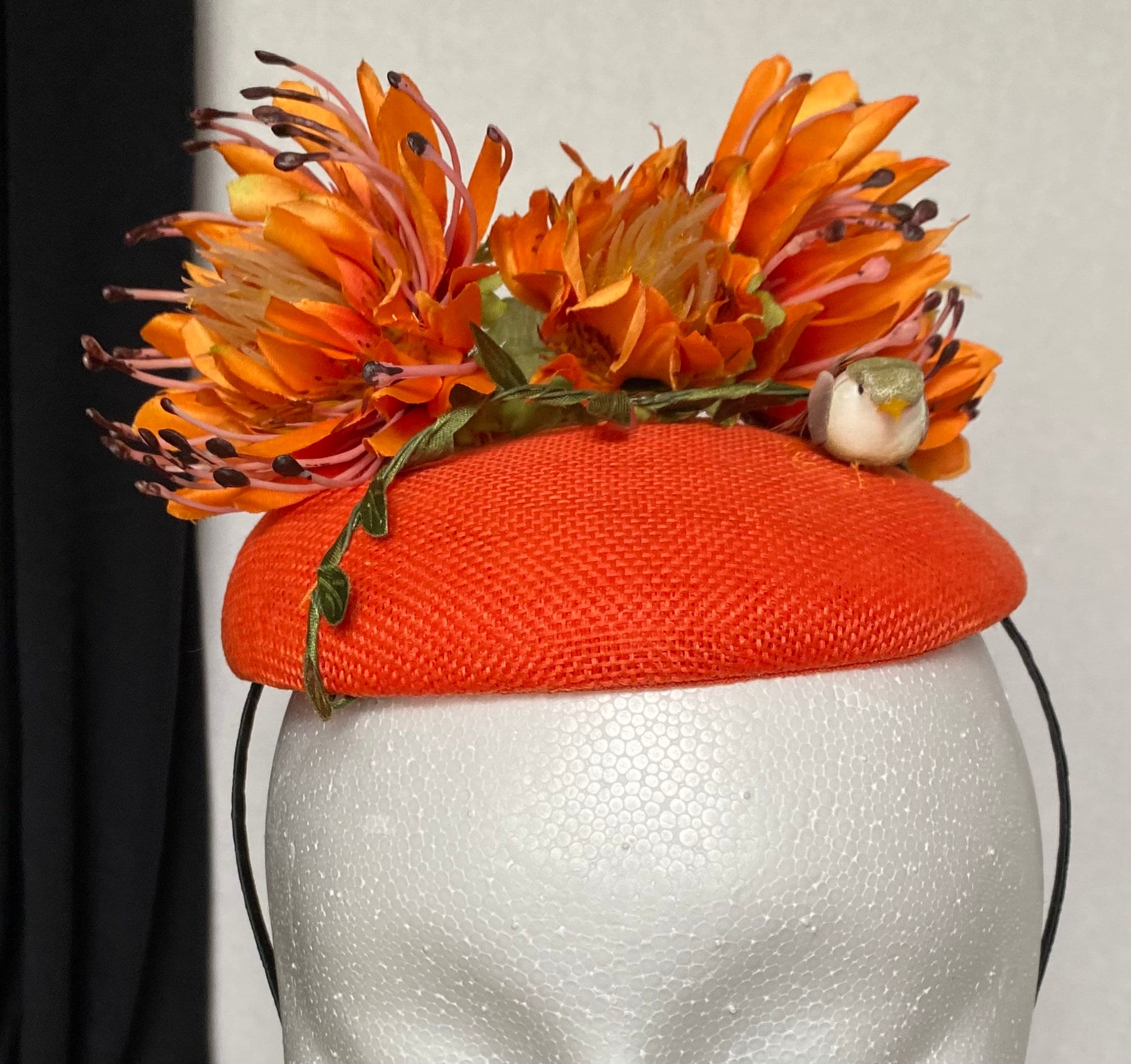 Bright Orange Floral Vintage Inspired Round Fascinator  display picture 2