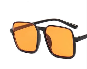 Gafas de sol cuadradas retro para mujer, montura negra con lentes tintadas en naranja, gafas de sol vintage de moda, gafas de sol extragrandes Y2K