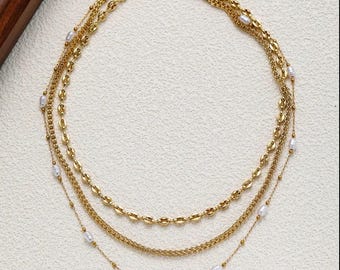 Collar de perlas de agua dulce de múltiples hilos con cadena de oro en capas estilo bohemio, joyería de estilo playero, regalo para ella.