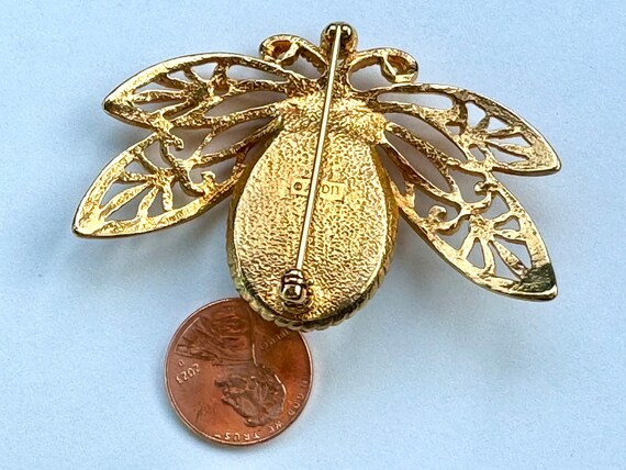 Vtg Avon Bumblebee Bee Faux Pearl Gold Tone Wings… - image 3