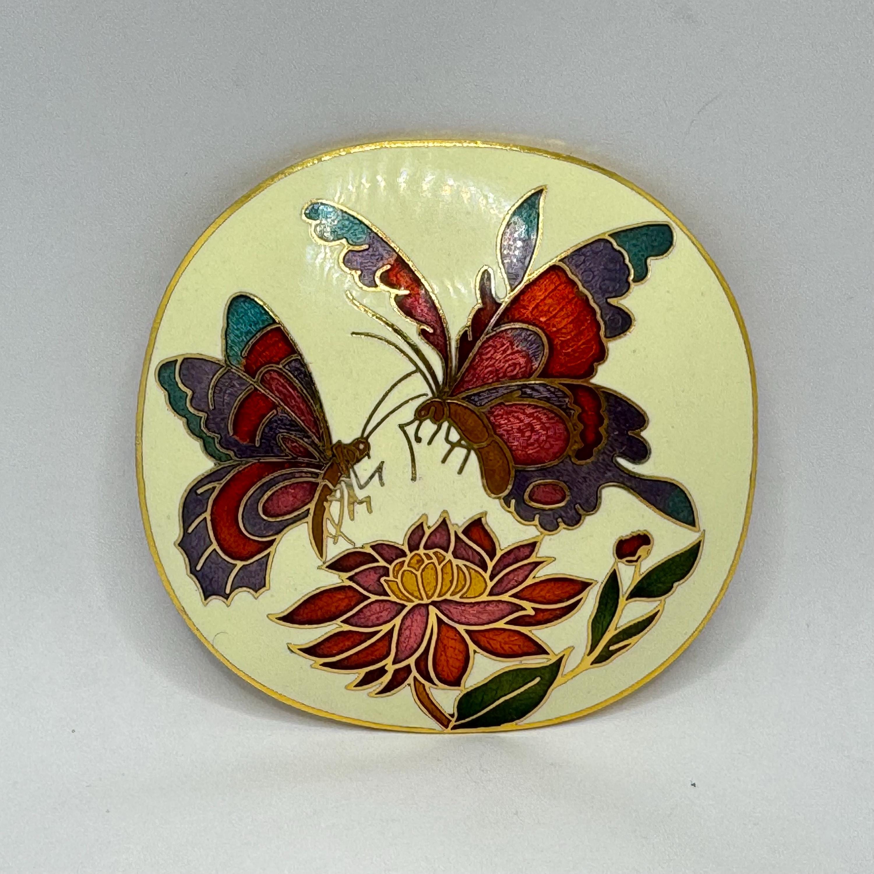 5 VTG 80\'s Cloisonne Belt Buckles Butterfly  Flowers Shell Enamel Gold Tone Belt Buckle Set/cloisonne Butterfly/blue & Red Enameled  main image 4