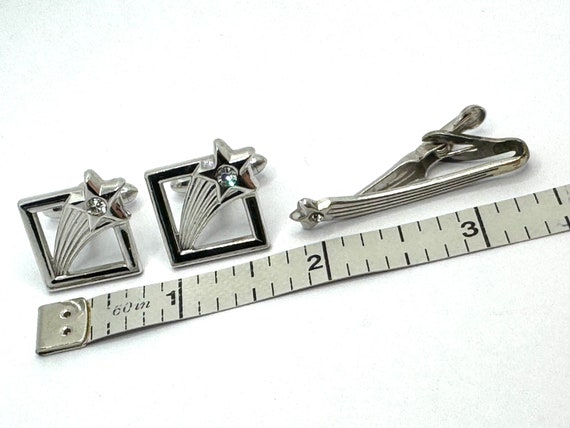 RARE PAIR 50’s Vtg Swank Silver Tone Tie Bar & Cu… - image 3