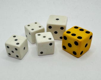 Lot Of 5 Vintage 40’s Black Dots Dice - 1 Tested Butterscotch Bakelite, 4 Lucite