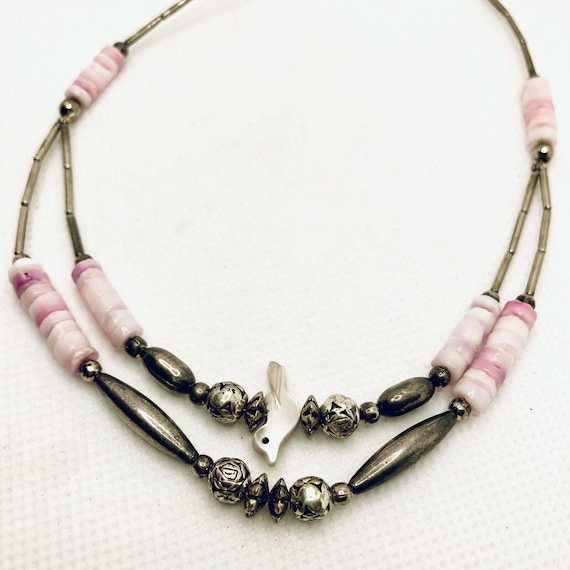 Rare! VTG Hand Made Pink Shell Mother of Pearl Bi… - image 1