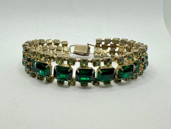 Vintage 40s Emerald Baguette & Peridot Green Rhin… - image 2