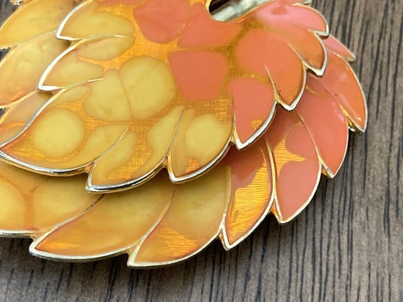 VINTAGE Yellow Orange Enamel Leaf Brooch Germany … - image 2