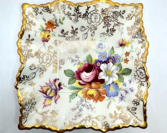 Vtg James Kent Staffordshire England Old Foley Floral Roses Gold Chintz Dish 4”