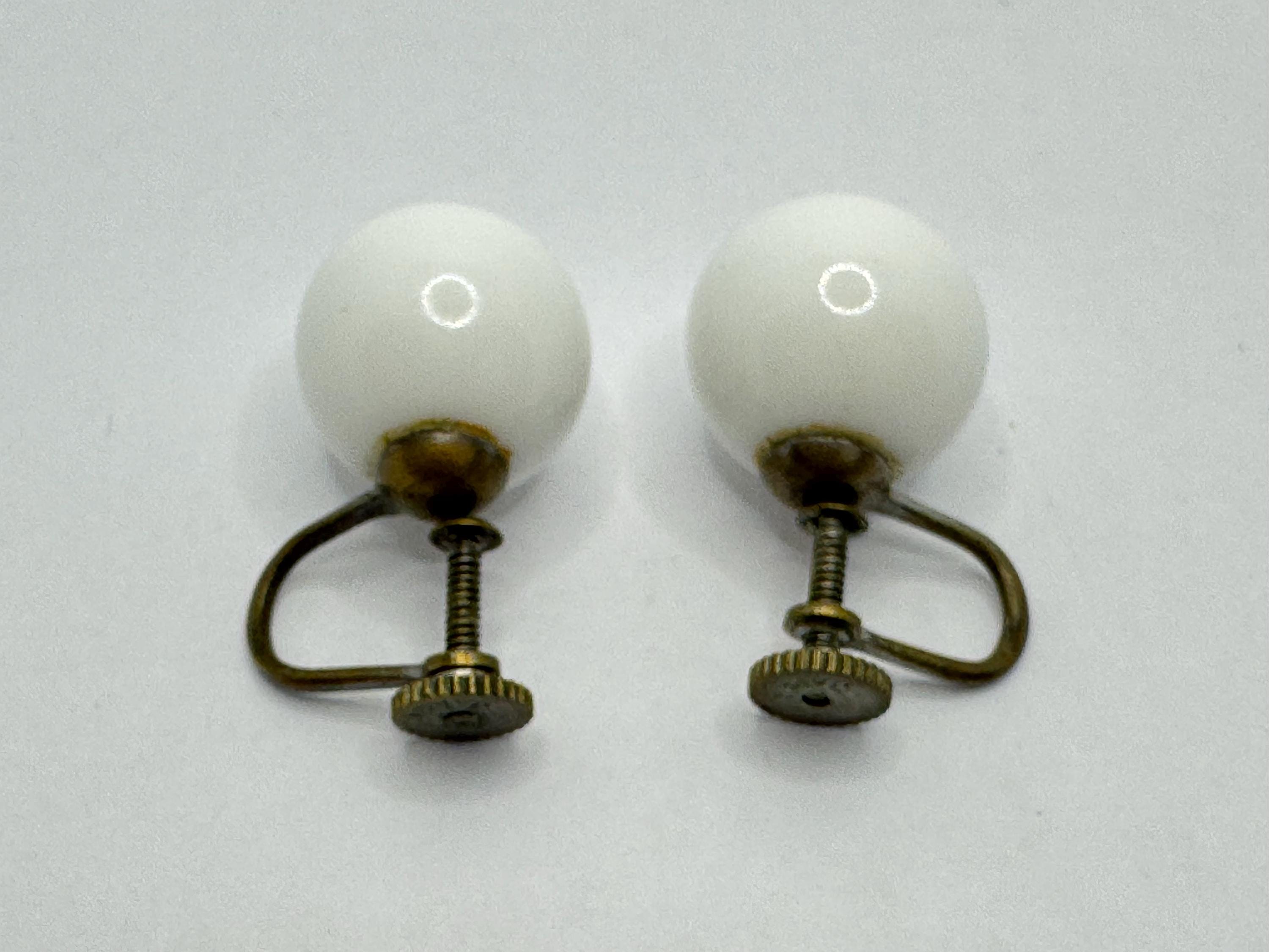 Vintage 50 Vintage Milk Glass Screw Back Earrings White Round Button Mid-Century 1950s main image 1