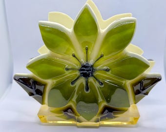 Vintage 1960s Wondermold Lucite Avocado Green Flower Napkin Holder-Made in USA