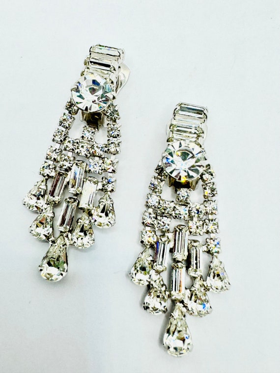 RARE Vtg 50’s Teardrop Rhinestone Dangle LRG Clip 