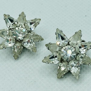 Fabulous! RARE Vtg 1950's HOLLYWOOD REGENCY Rhinestone Atomic Starburst Earrings